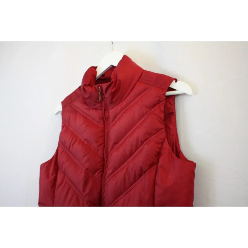 Eddie Bauer Vest Womens Medium Red Premium Goose Down Lightweight Zip Pockets